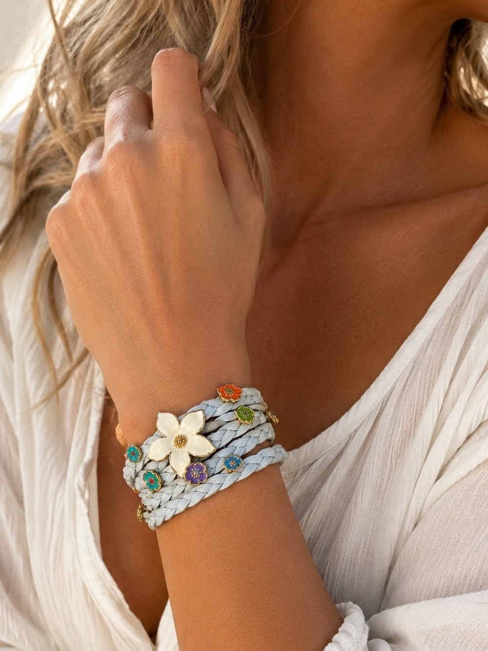 Kidada Disney Couture White Floral Braided Wrap Bracelet Suede Rare Y2K - Picture 7 of 11